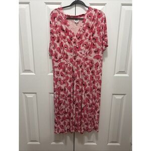 Anne Klein Camella Pink Floral Pansy Dress Sz 1X EUC